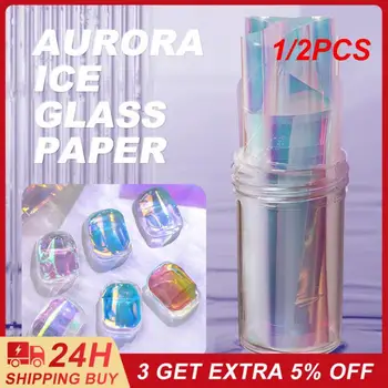 1/2 ADET Çivi Folyo şerit etiket Manikür Dekorasyon Tırnak Aurora Buz kağıt bardak 5 renkli çıkartma Tırnak Sanat Aksesuarları