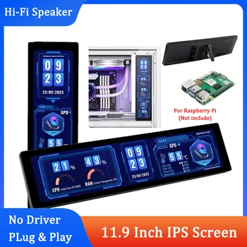 11.9 İnç IPS Ekran HD Ekran 320*1480 Kapasitör LCD Hi-Fi Hoparlör Metal Kasa Şerit Bilgisayar Yardımcı Ekran Ahududu Pi için
