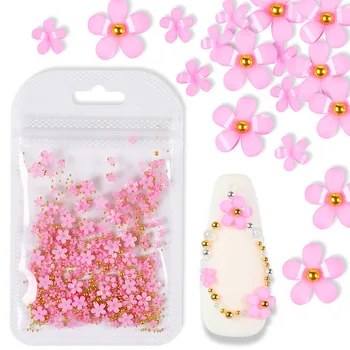 200 adet 3D Renkli Çiçek Nail Art Süslemeleri 5 Yaprakları Japon Reçine Çiçeği UV Lehçe Tırnak uğurlu takı DIY Aksesuarları Tırnak
