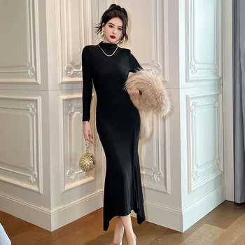 2023 Kış Yeni kadın Moda Fransız Tarzı Slim Fit Bel Düzensiz Fishtail Elbise Alt Elbise 9708
