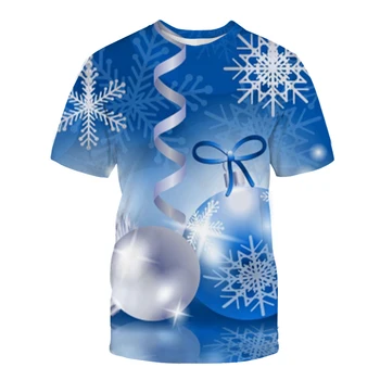 2024 Yeni Yıl Moda Trendi Noel Desen Eğlenceli erkek tişört Rahat 3D Baskı Hip Hop Harajuku Kişiselleştirilmiş Kısa Kollu