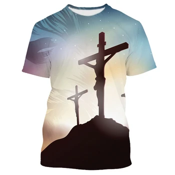 3D Hıristiyan İsa Çapraz İnanç baskılı tişört Büyük Boy T Shirt Streetwear Casual Şık En Çok Satan Gotik Giyim