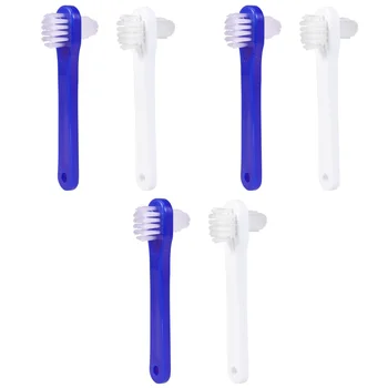 6 adet Çift Kafaları Yanlış Diş Fırçaları T-şekil Protez Adanmış Temizleme Aracı (Beyaz + Mavi)