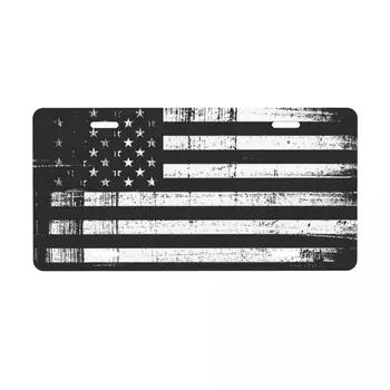ABD Bayrağı Siyah Ve Beyaz Plaka Amerikan Bayrağı Dekoratif Araba Ön Plaka Kapak Alüminyum Vanity Etiketi 12X6 İnç