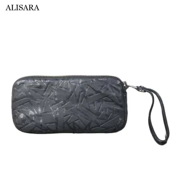 Alisara el çantası Erkek İlk Katman Koyun Derisi Deri Üst Uç Kadın Rahat Fermuar Uzun Cüzdan Basit Telefon Çantalar El Çantaları