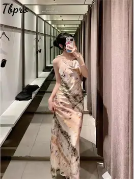 Bir Çizgi Kravat Boya Camo Halter Maxi Elbise Moda Kadın Kolsuz Backless Degrade Vestidos Seksi Tatil Ziyafet Parti Elbise