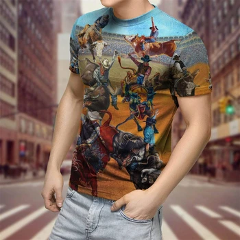 CLOOCL Erkek T-shirt Vahşi Batı Boğa Sürme 3D Tüm Baskılı Kadın Gömlek Kısa Kollu Casual Streetwear Moda O-Boyun Rahat Üstleri