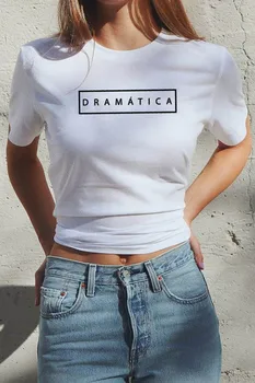 Dramática Baskılı Yeni Varış kadın Yaz Komik Rahat %100 % pamuklu tişört İspanyol gömlek sevimli latina gömlek