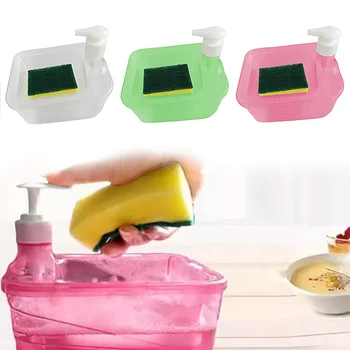 El sabunu dispenseri Otomatik Sabunluk Ve Scrubber Tutucu Sünger İle 2-in-1 Sıvı Sabunluk Bulaşık Fırçası İle