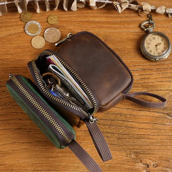 Fromthenon Vintage Düz Renk İnek Derisi Küçük Çanta Mini bozuk para cüzdanı bluetooth Kulaklık anahtar çantası Fermuarlı Kart Para saklama çantası