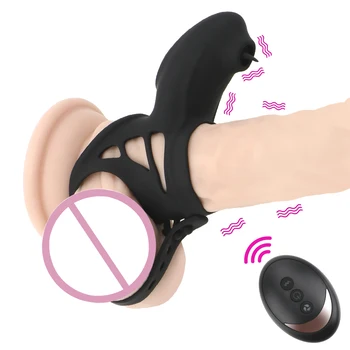 Gecikme Boşalma USB Şarj Yetişkin Oyuncaklar Dil Yalamak Klitoris Vibratörler Horoz Halka Vibratör Titreşimli Penis Yüzükler 10 Hızları