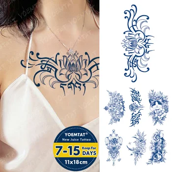 Gotik Metin Lotus Dikenler Suyu Mürekkep Kalıcı Su Geçirmez Geçici Dövme Etiket Genipin Bitkisel Sahte Dövme Vücut Sanatı Erkekler Kadınlar Kol
