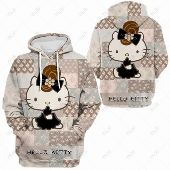 Hoodies Kadınlar 2024 Bahar Hello Kitty Baskı Karikatür baskı Kapşonlu Casual Kazak Hip Hop Klasik Hoody Üstleri Kadın Giyim