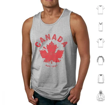 Kanada Günü Tahmini. 1867 Kanada Bayrağı Akçaağaç Yaprağı Simgesi-Kırmızı Beyaz Tank Üstleri Baskı Pamuk Kanada Günü Kanada