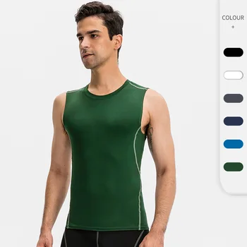 Kolsuz Konfeksiyon Erkek Açık Kapalı Eğitim Giyim Yüksek Elastik Koşu Halter Yelek Sıkıştırma Erkek spor tişört