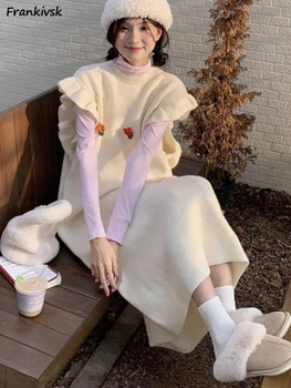 Kolsuz Örme Elbiseler Kadın Sonbahar Orta buzağı Günlük Gevşek Moda Kız Canlılık Tüm Maç Kore Tarzı Hımbıl Estetik