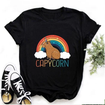Komik Capycorn Capybara grafikli tişört Karikatür Desen Baskı Unisex Üstleri Yaz Moda Rahat Günlük Tshirt Teengers