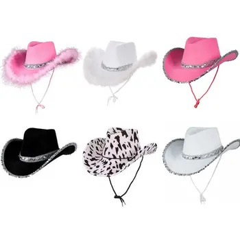 Komik Moda Kovboy Aksesuar Cosplay Performans Cowgirl Şapka kovboy şapkası Pullu Cowgirl Şapka Bekarlığa Veda Partisi Şapka