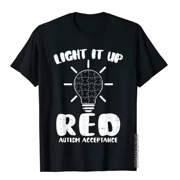 Light It Up Kırmızı # Redinstead Bulmaca Parçası Otizm Farkındalık T-Shirt Pamuklu T Shirt Erkekler İçin Rahat Üstleri Gömlek Grafik Camisa