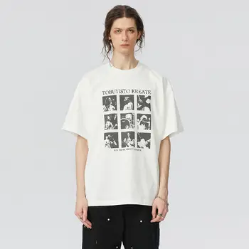 Moda amerikan Pamuk Kişiselleştirilmiş Baskılı T shirt Yaz Taze Kore Y2K Sokak Hip Hop Harajuku Çift Yarım Kollu T gömlek