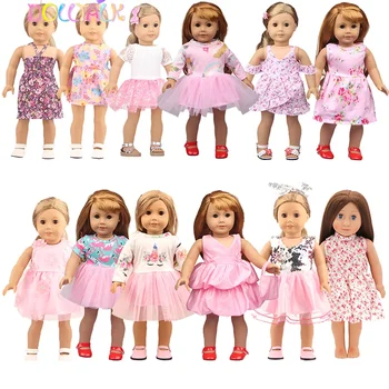 Oyuncak Aksesuarları Yaz Sevimli Tek parça Elbise oyuncak bebek giysileri için Uygundur Amerikan 18 inç Bebek ve 43cm Yeni Doğan oyuncak bebek giysileri