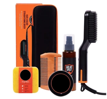 Premium Sakal Düzleştirici Seti-Tarak-ısı koruyucu, sakal sabunu, sakal balsamı, ahşap tarak ve saklama kutusu