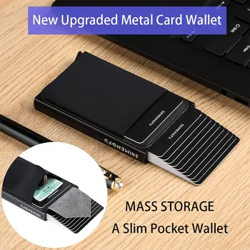 Rfıd akıllı cüzdan kart tutucu Metal İnce İnce Erkek Kadın Cüzdan Pop Up Minimalist Cüzdan Küçük Siyah Çanta Metal