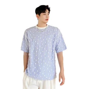 VERSMA Kore Kpop Örgü Dikiş kısa kollu tişört Erkekler Yaz Retro Çiçek Nakış Sahte İki Parçalı Tişörtleri Kadınlar Dropshipping