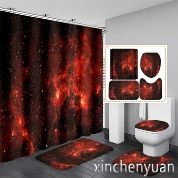 Yeni 3D Baskı Yıldız Galaxy Evren Duş Perdesi Su Geçirmez Banyo Perdesi kaymaz Banyo mat seti Tuvalet Kilim Halı VR29