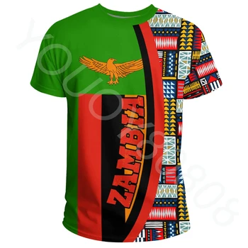 Yeni Baskılı Afrika T-Shirt Tişörtü Zambiya Bayrakları ve Kent Grafik Özelliği Büyük Boy Streetwear