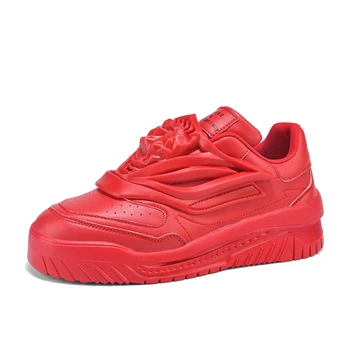 Yeni Erkek Kırmızı Kaykay ayakkabı Kadın Yüksekliği Artan Sönümleme Yürüyüş spor ayakkabı Deri gündelik ayakkabı Erkek Eğitmenler