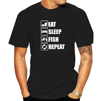 Yiyin Uyku Balık Tekrar Erkekler T Gömlek Tops Balık Bas Komik Premium Pamuk Spor Tees Yuvarlak Boyun erkek t-shirtü