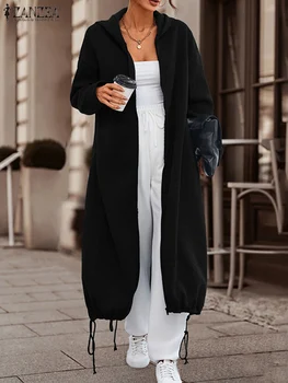 ZANZEA 2023 Kış Kadın Uzun Ceket Elbise Vintage Damla Omuz Dantel-up OL Dış Giyim Kapşonlu Yaka Streetwear Uzun Kollu Ceketler