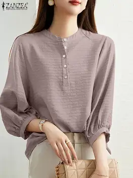 ZANZEA Zarif Kadın Bluz Yaz Ofis Gömlek Moda Katı Düğmeler Üstleri 2023 Rahat 3/4 Kollu OL İş Parti Blusas Chemise