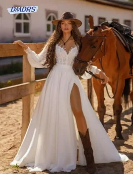Zarif A-line Gelinlik Seksi Derin V Yaka Gelin Kıyafeti Klasik Romantik Kat uzunlukta Elbise Gelin Robe De Mariée